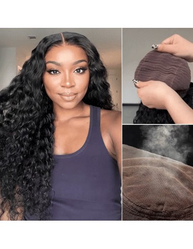 Confort Aéré Perruque Curly Water Wave Sans Colle avec Tulle Pré-découpé 5x5 – Soin du Cuir Chevelu Les magasins à Paris