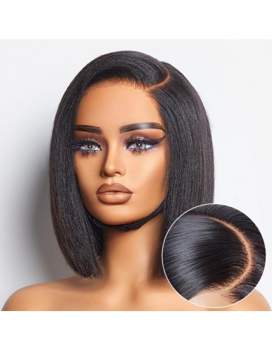 Perruque Bob Yaki Lisse Coupe Dégradée avec Raie à Gauche, Sans Colle, Minimaliste en HD Lace - Prête à Porter soldes