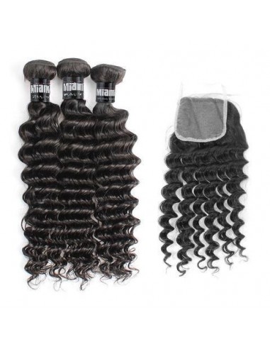 3 Paquets de Tissage  + Closure Deep Wave Jusqu'à 80% De Réduction