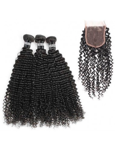 3 Paquets de Tissage  + Closure Kinky Curly les ligaments