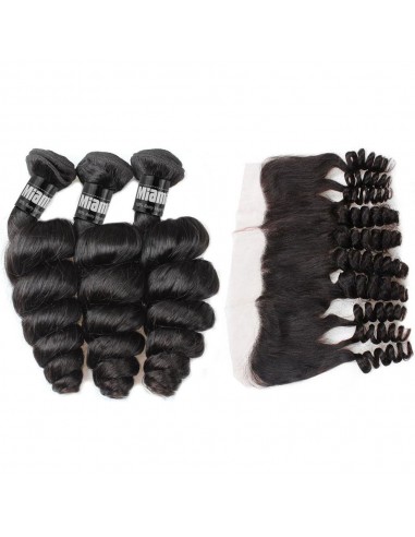 3 Paquets de Tissage + Lace Frontal Loose Wave 13x4 meilleur choix