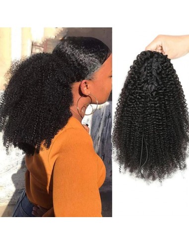 Schwarzer Pferdeschwanz Pferdeschwanz mit natürlichen Zangen Remy Haare Afro Curly la chaussure