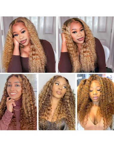 Deep Wave Chatain Méché blonde Perücke ohne Kleber mit vorgekoppelter Spitze Comment ça marche